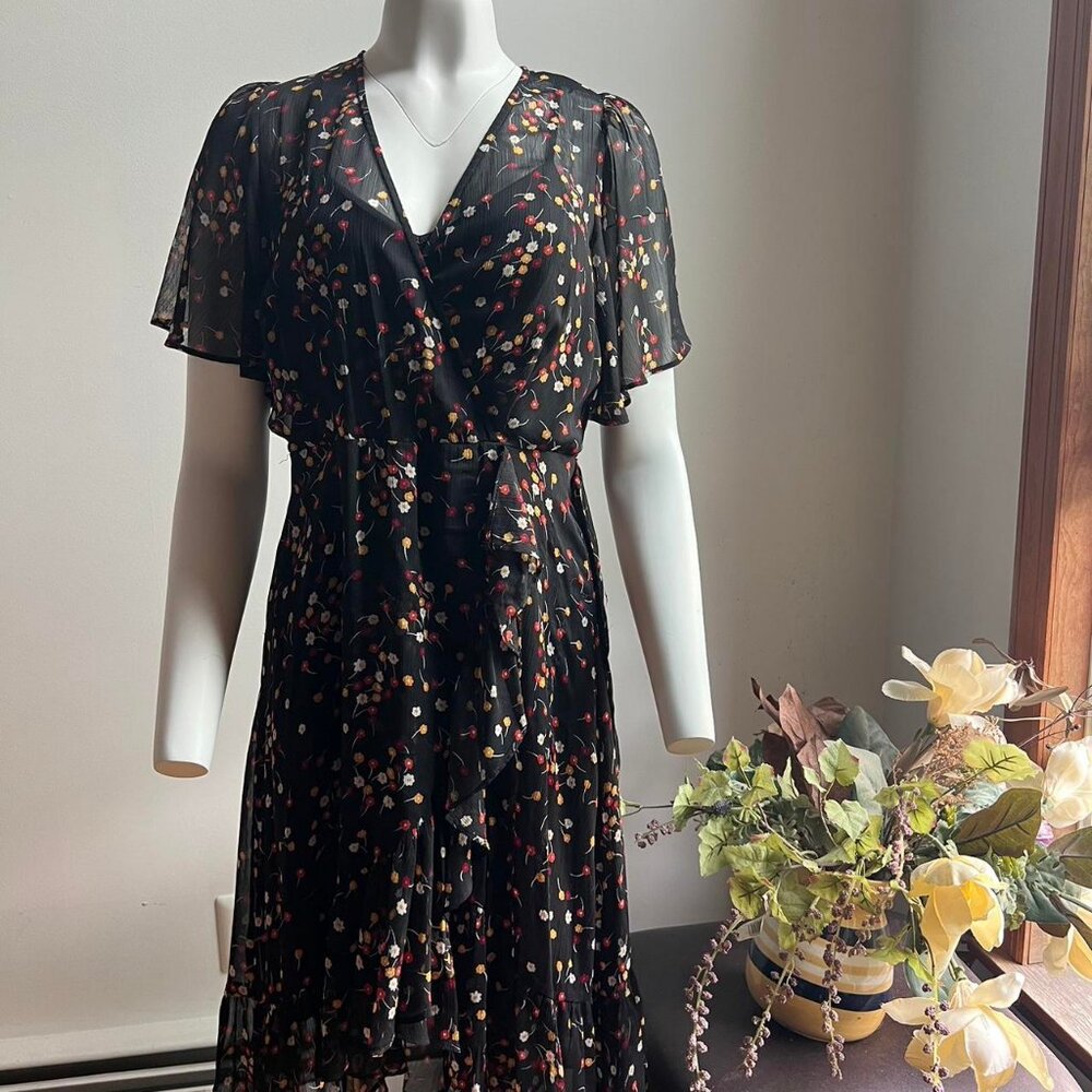 Calvin Klein Black Floral Wrap Dress
